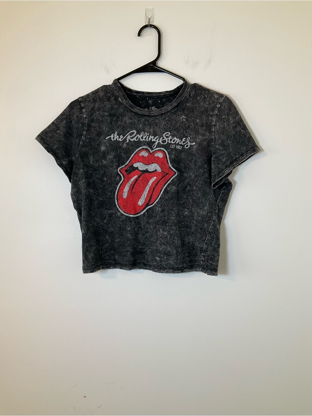 Rolling Stones Graphic Baby Tee Acid Wash Cropped Band Tee LG